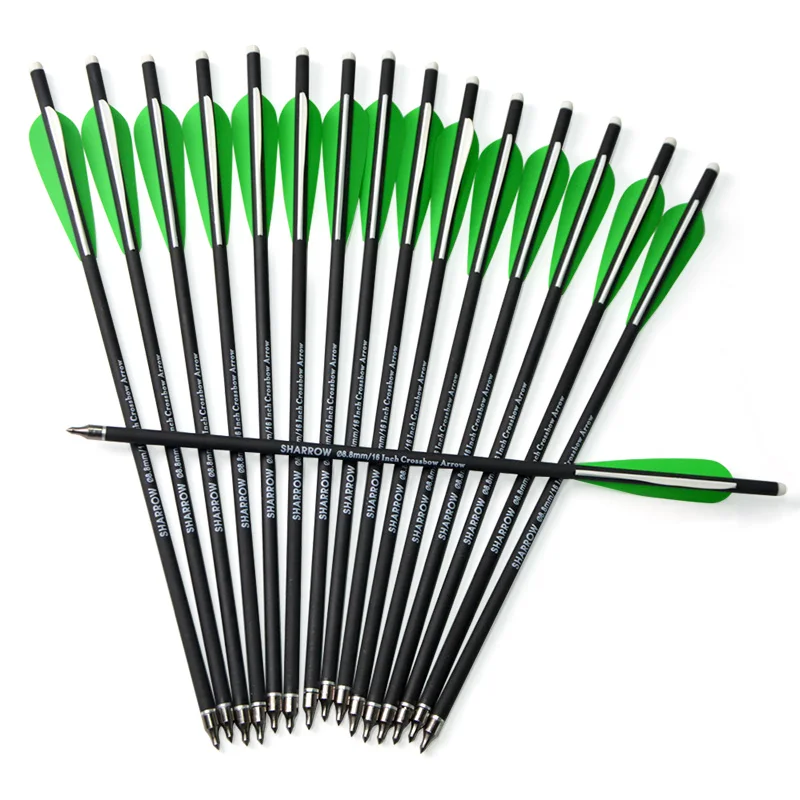 

12pcs Archery Crossbow Arrow 16 Inch Mix Carbon Arrow Crossbow Bolt OD 8.8 mm Shooting Removable Arrowhead Green Feather