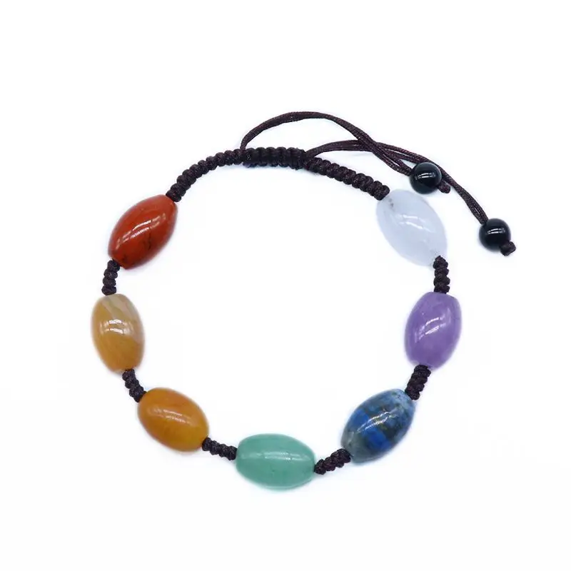 

2021Amazon Hot Seven Color 10*14mm Stone Beads Hand Woven Bracelet Yoga Crystals Beads Bracelet