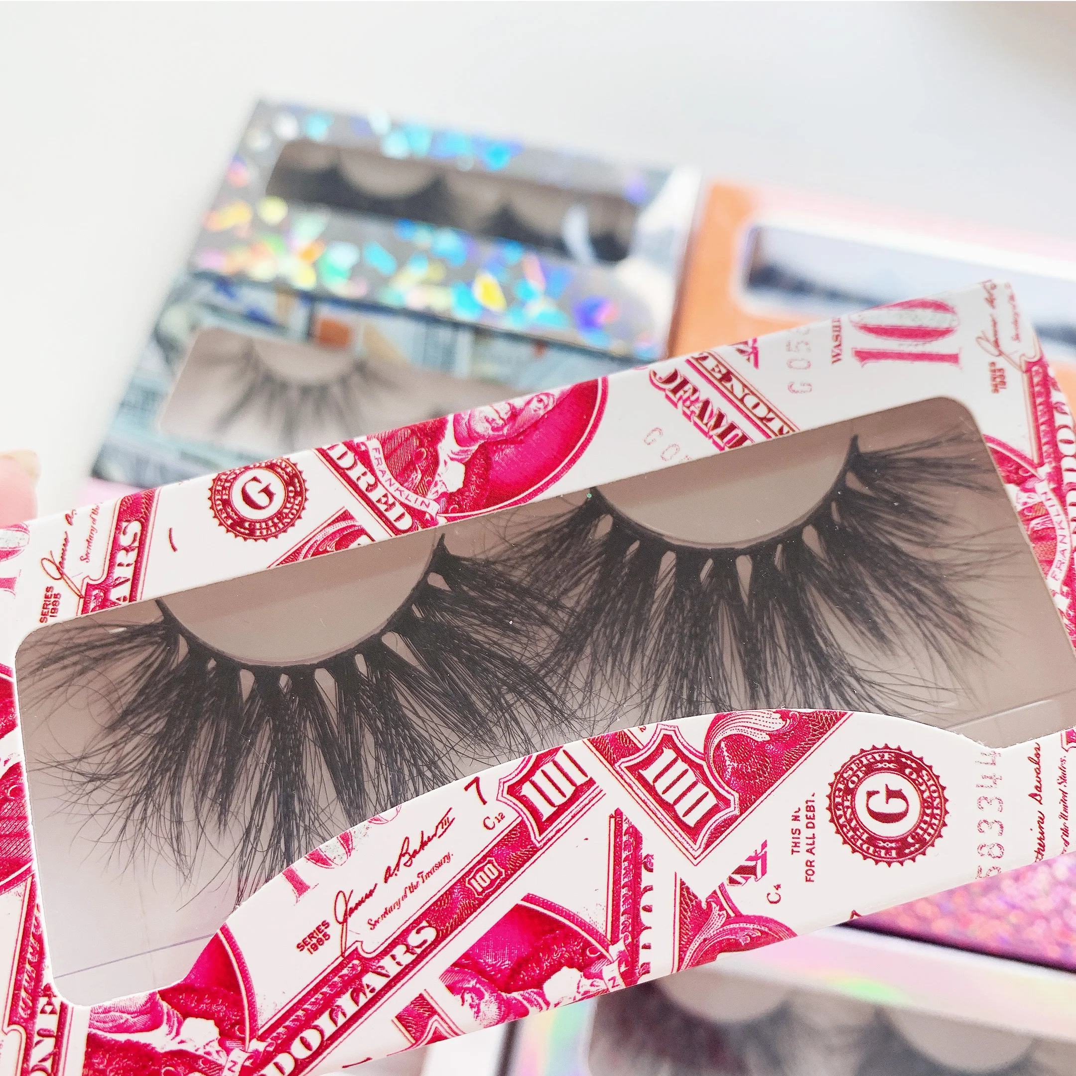 

packaging box cruelty free lashes3d wholesale vendor 25mm fluffy false eyelash fur strip lashes 3d mink eyelashes, Black color