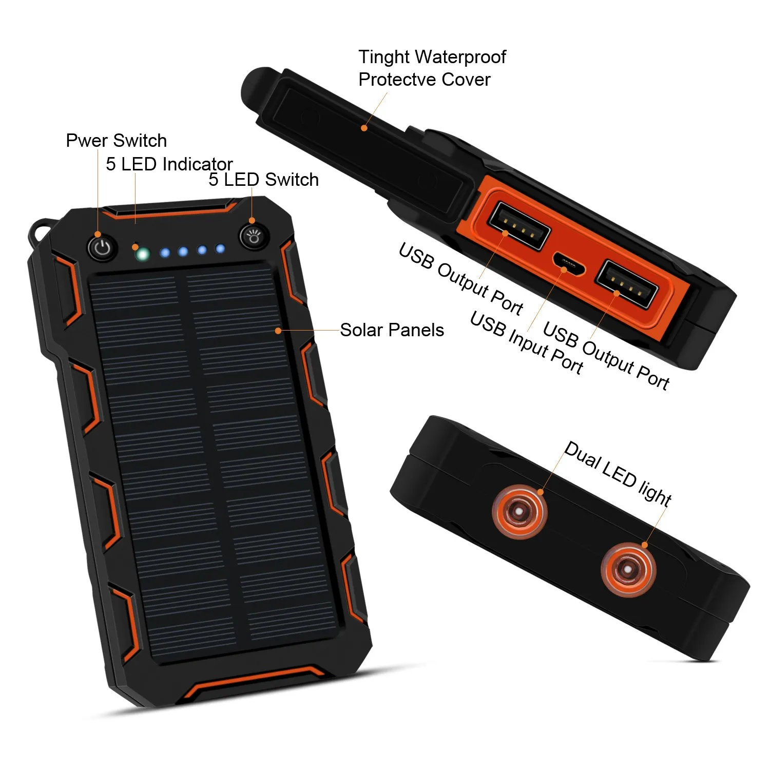 Large capacity 12000mah DN25 solar power bank