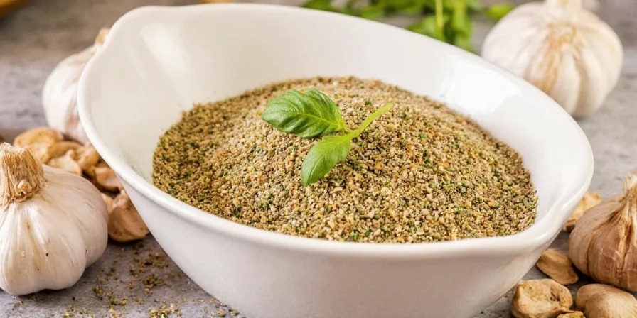 Homemade garlic and herb seasoning in a jar