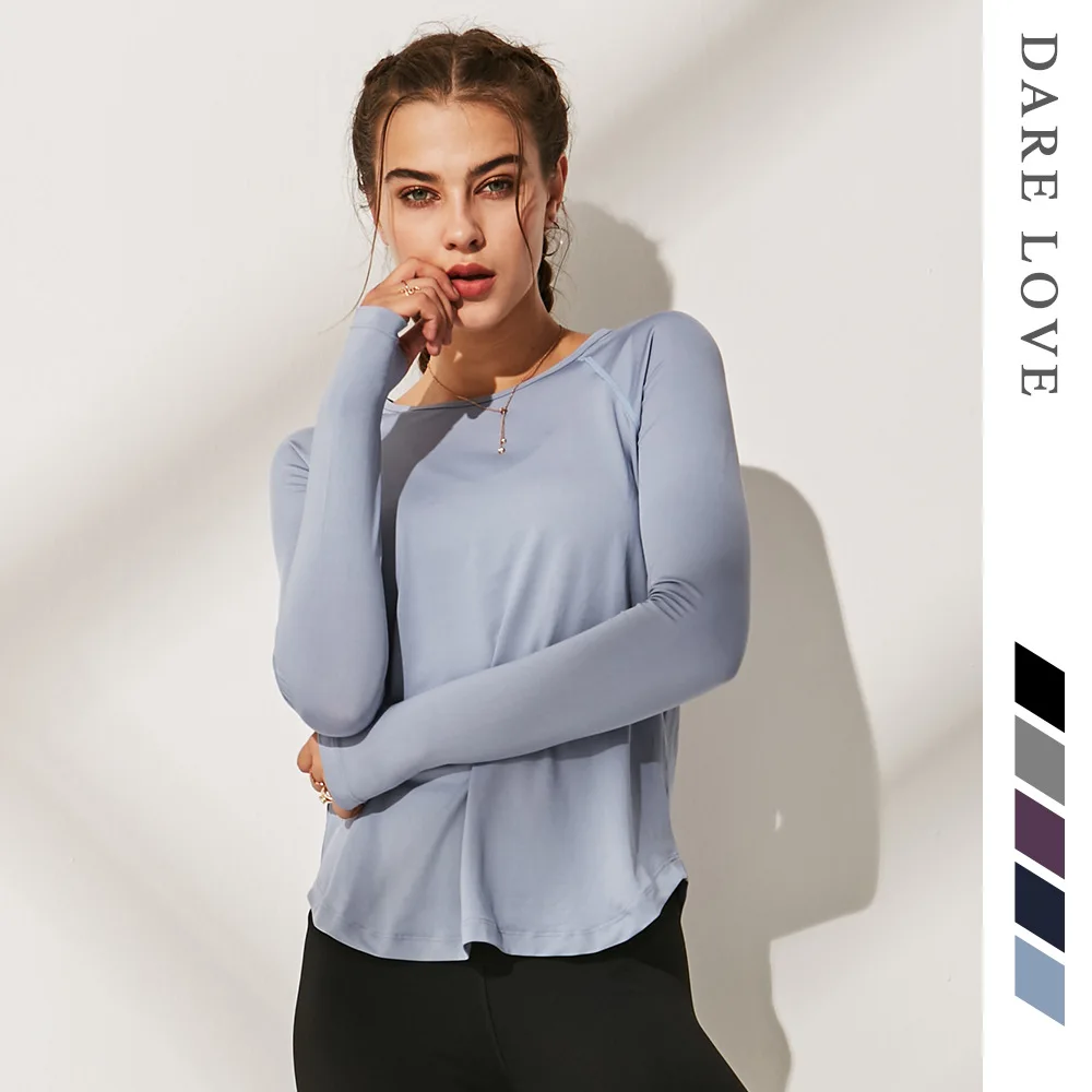 

Wholesale Fashion Casual Breathable Yoga Workout Long Sleeve Shirt Gym Sports Fitness Top For Women