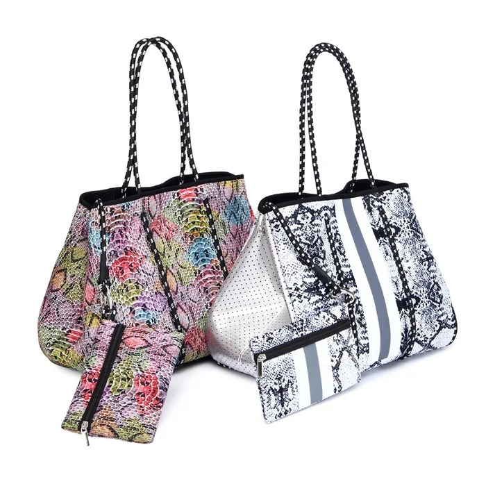 

Wholesale fashion printed tote bag with inner purse high quality ladies casual bag neoprene beach bag, Many colors