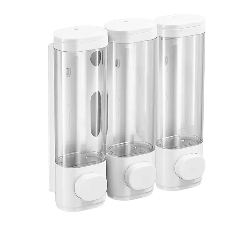 Hotel Household Bathroom Punch-free clear Plastic Manual Liquid Soap Dispenser Manufacturers Wall Mount 3 in 1 Soap Dispenser