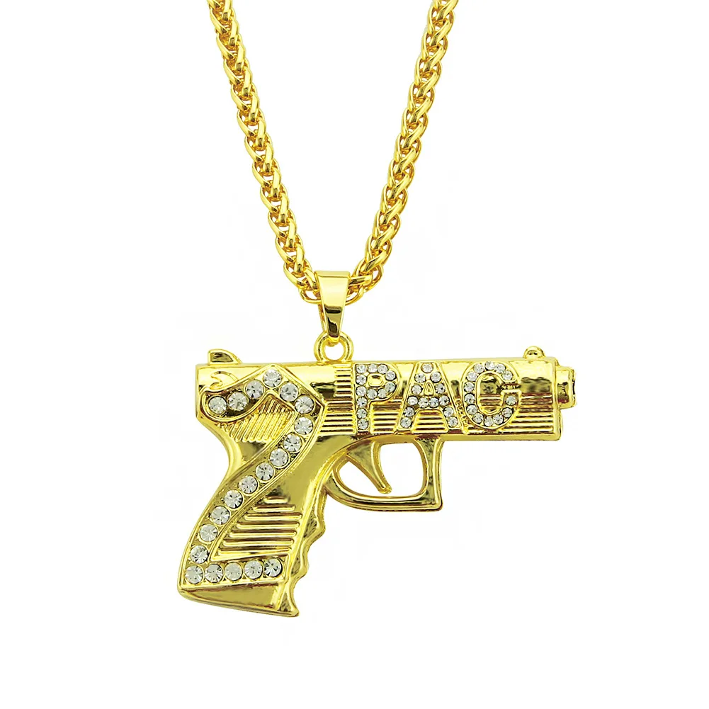 

New arrvial fashion hip hop gun pendant letter gold chain choker alloy jewelry mens necklace