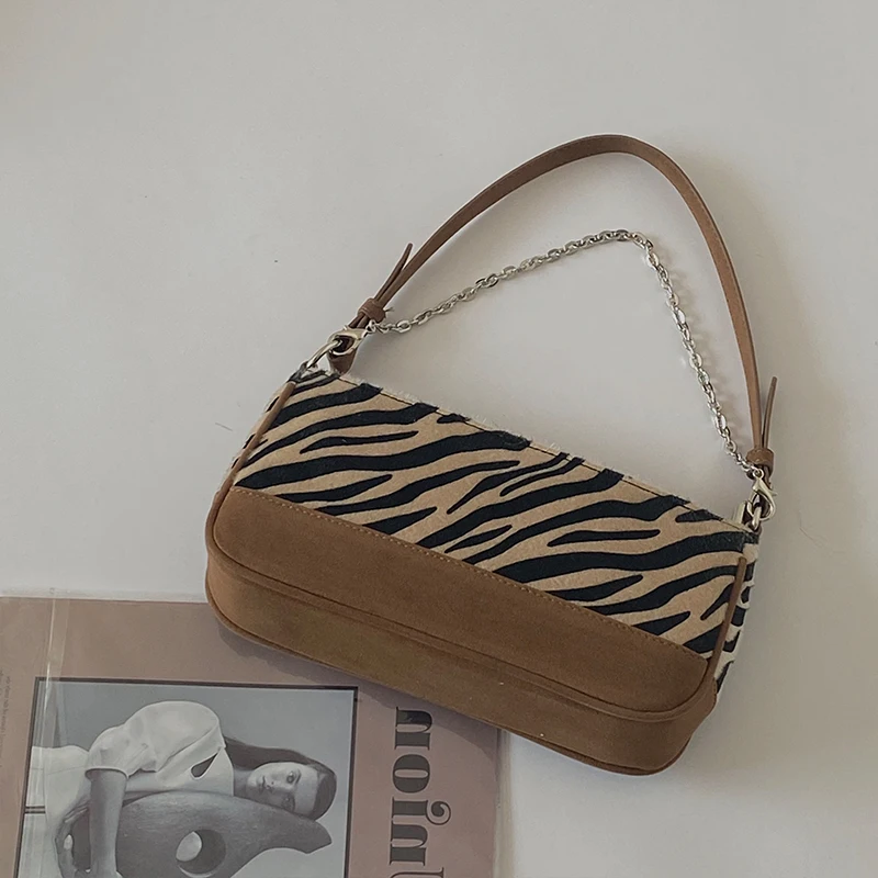 

Zebra Pattern Suede Texture Chain Women Shoulder Bag Unique Design Messenger Bag