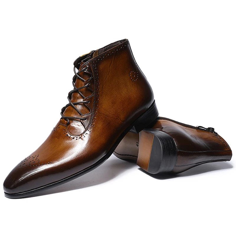 

Man winter boots for men casual genuine leather made in china, Brown/black