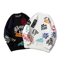 

High Street 2019 Hot Sale Letter Printed Graffiti Round Neck Sweater Men Cowl Neck Sweater For Men Men Printed Sweaters