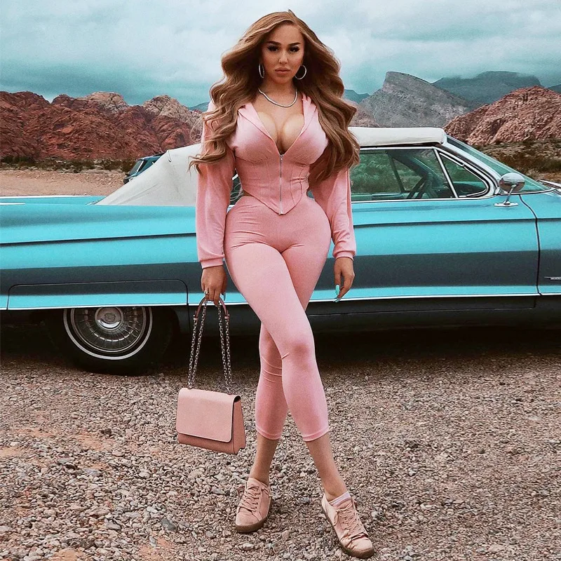 

Womens Sexy Summer Two Piece Set Crop Long Sleeve Hoodies Top And Pants 2 Pieces Women Clothing Party Outfits C13428