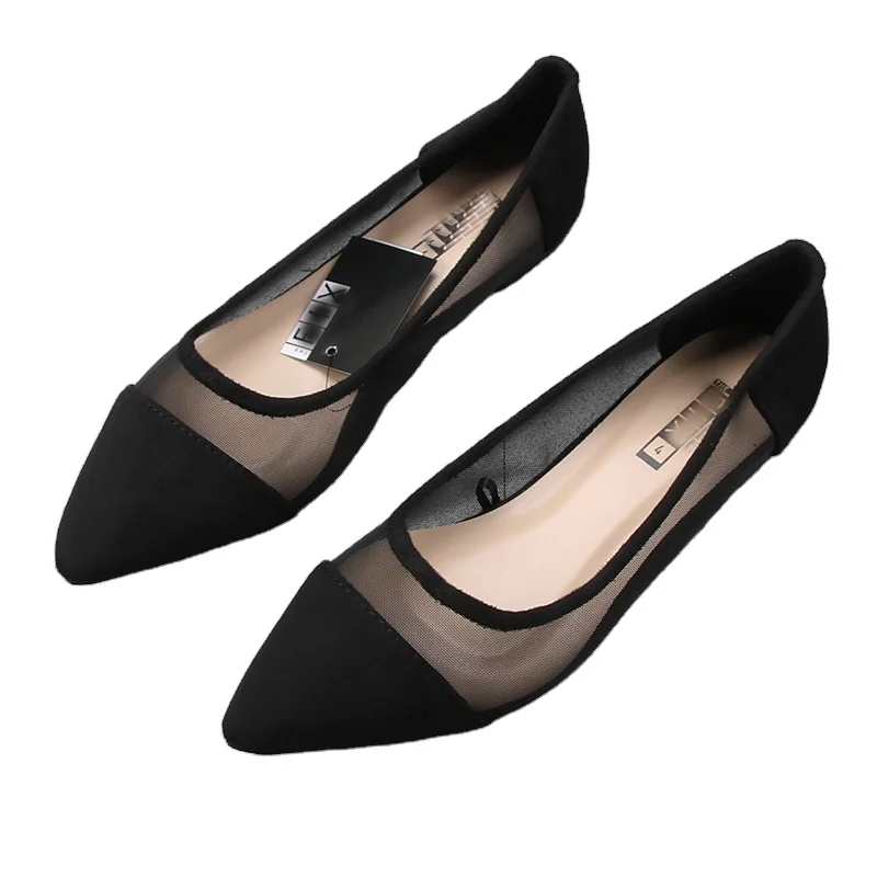 

Ladies elegant chiffon patchwork ballerina beautiful breathable flat pumps shoes