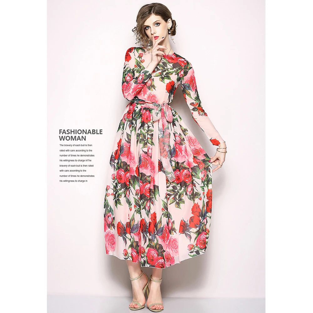 

Floral Printed Ladies Dresses Manufacturer Wholesale Fashion Women Apparel Chiffon Dress, As picture