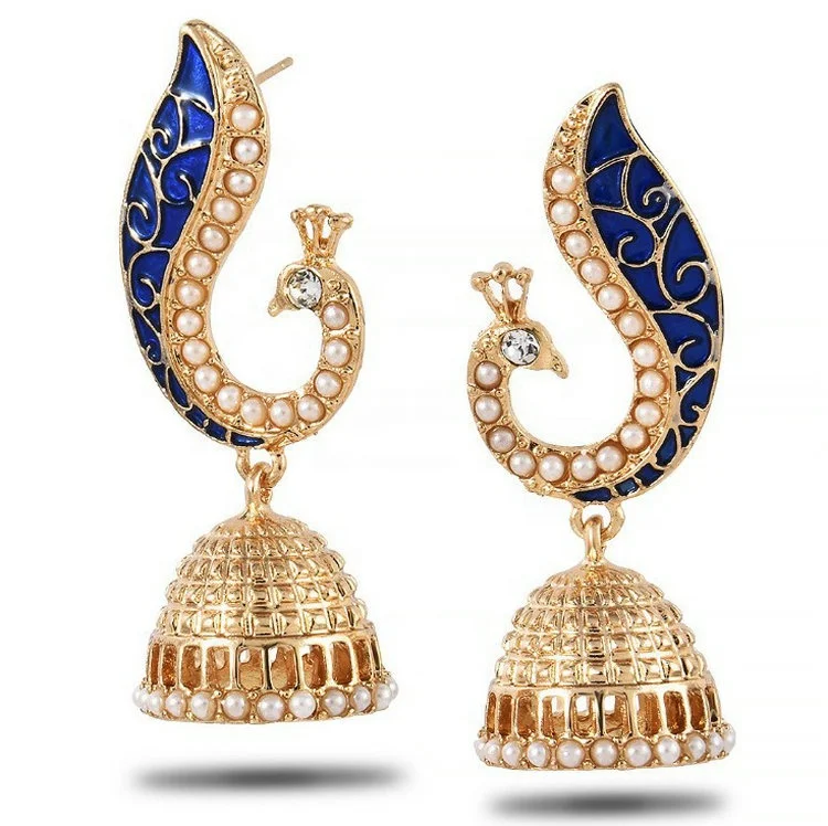 

handmade Boho peacock bell dangle beads beaded crystal rhinestone diamond Indian women jewellery gold kundan jhumka earrings, As the photos showed