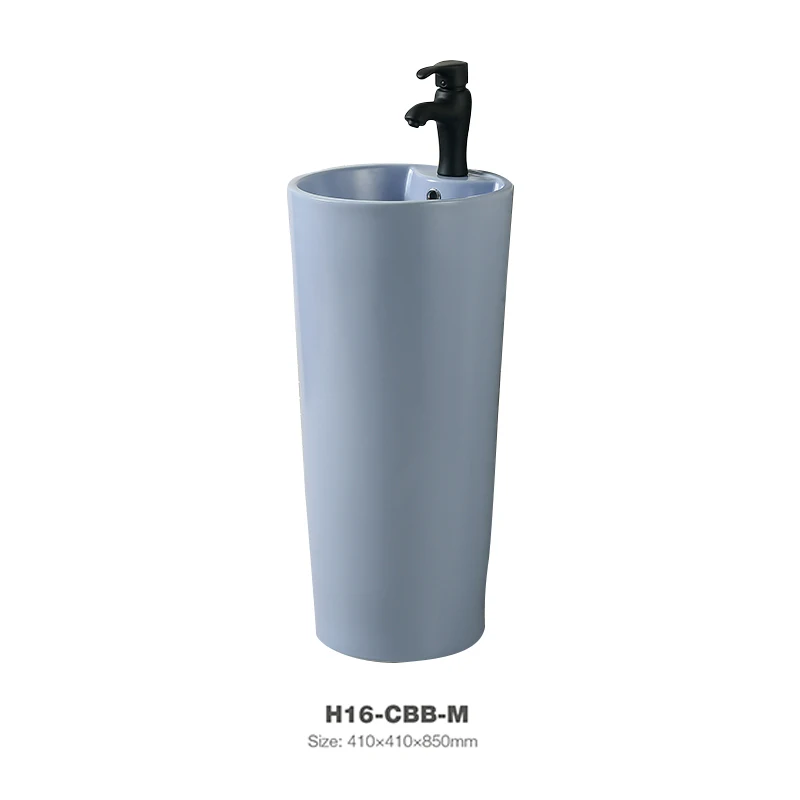 Round Shaped Freestanding Sink Hand Washbasin Pedestal Blue Art Basin H16-CBB-M