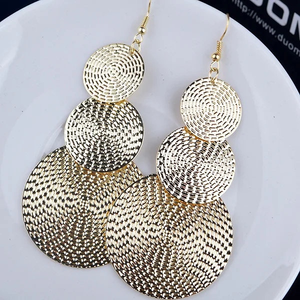 

S925 Silver Needle Exaggerated Atmospheric Disc Multi-level Women's Retro Alloy Cheap Fashion Earrings, Gold/silver