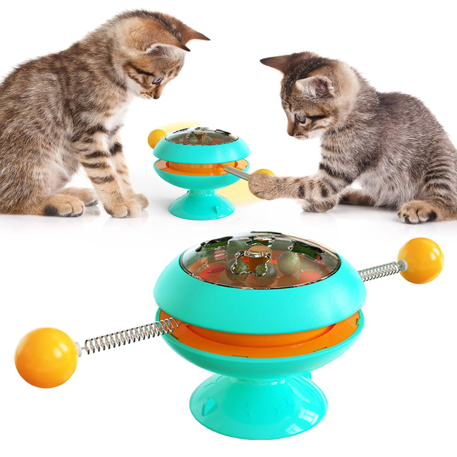

Amazon Newest Pet Cat Turntable Toy pet gyro-shaped interactive cat toy, Lake blue/yellow/green/pink/the blue