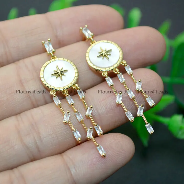 

Fashion Woman Jewelry Baguette Shape CZ Zircon Tassel Dangle Earrings