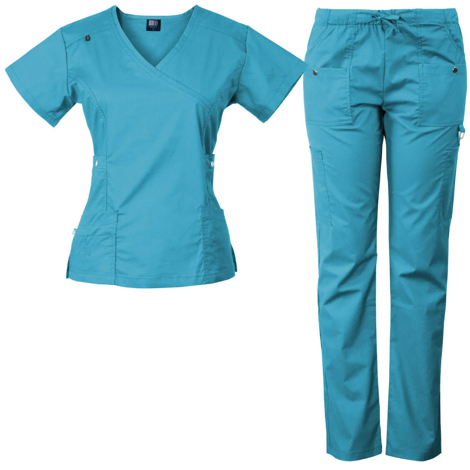 

14-Pocket Stretch Medical Scrubs Set with Silver Snap Buttons, scrubs wholesale, Customized
