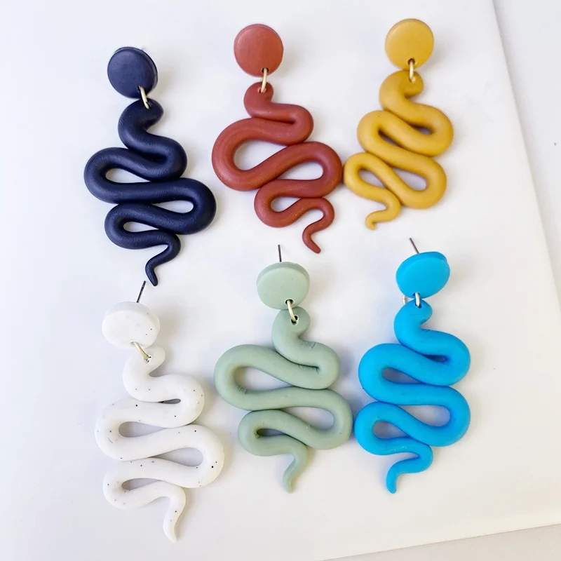 

Creative Candy Color Snake Shape Polymer Clay for Women Handmade Texture Drop Dangle Pendant Earring Fashion Jewelry Party Gifts, As shown