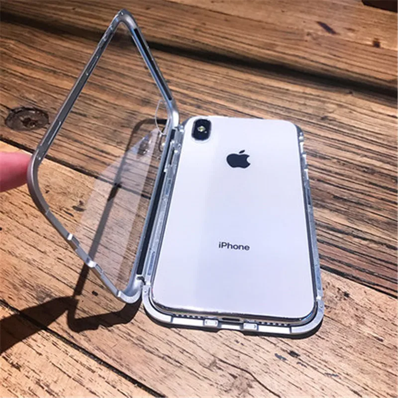 

360 Full Magnetic Adsorption Case For iPhone X Xs Clear Double-sided Glass+Built in Magnet Case for iPhone 13 12 11 Pro Max 7 8