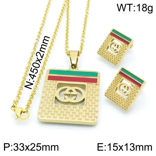 

Luxury gold plated zircon red green hollow Stainless steel jewelry set Elegant gift for Western women