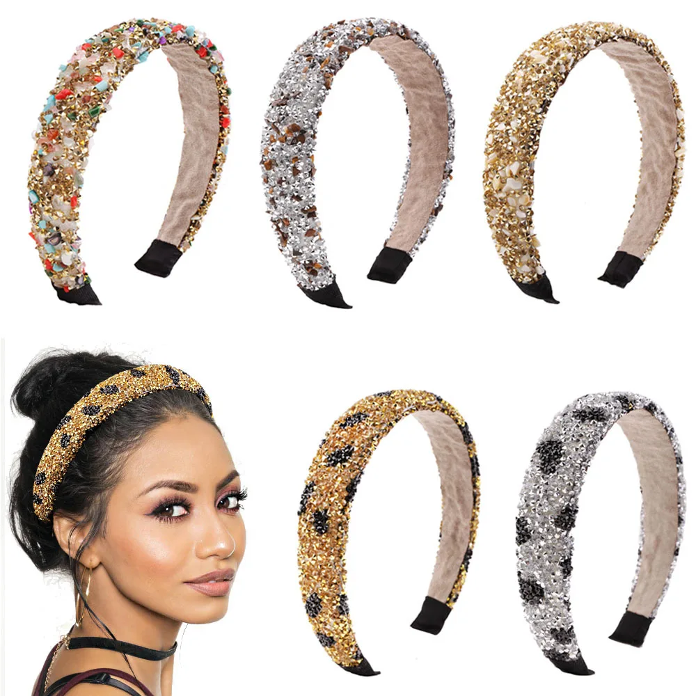 

Newest Natural crystal stone retro sponge luxury crystal headband fall rhinestone headband for women, As pictures