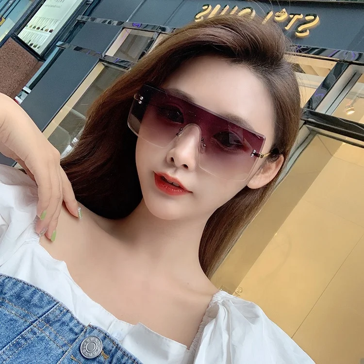 

Eyewear New Arrivals Fashion Custom Logo Rimless Gradient Lens Sunglasses UV400 Oversized Square Women man Sunglasses