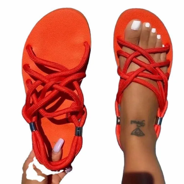 

2021 ladies flat hemp rope slip on beach slides high quality ladies wholesale cheap slipper fashion daily life women's sandals