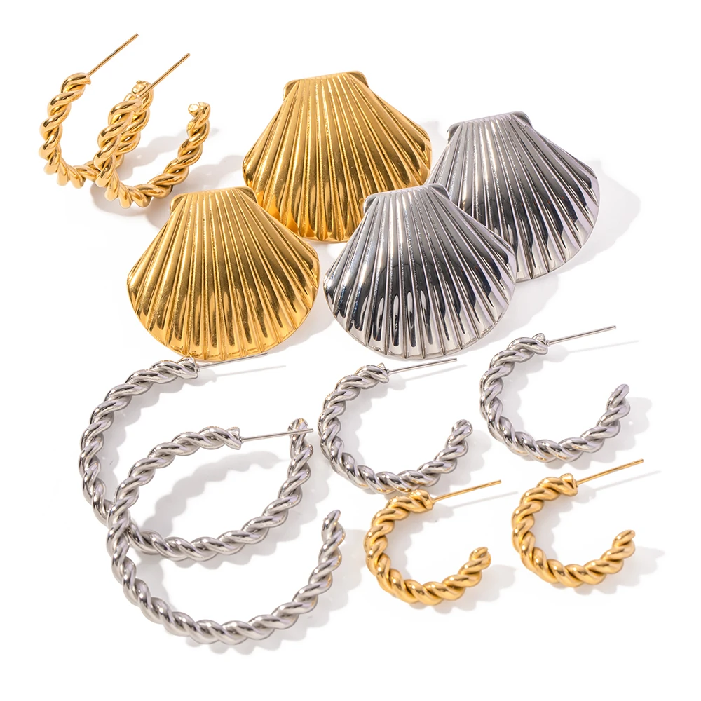 

J&D New Design 18K Gold Planted Stainless Steel Conch Design C-Shape Earrings Sets For Women