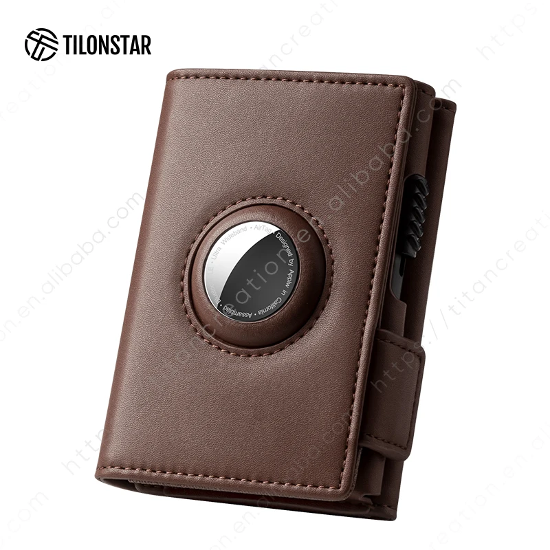 

Hot Sell Portable Men Rfid Blocking Leather Pop Up Credit Card Holder Airtag Wallets