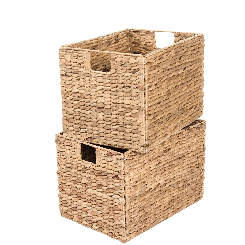 

Decorative Hand-Woven Water Hyacinth Wicker Storage Baskets, Set of Two 16x11x11 Baskets Perfect for Shelving Units, Natural color