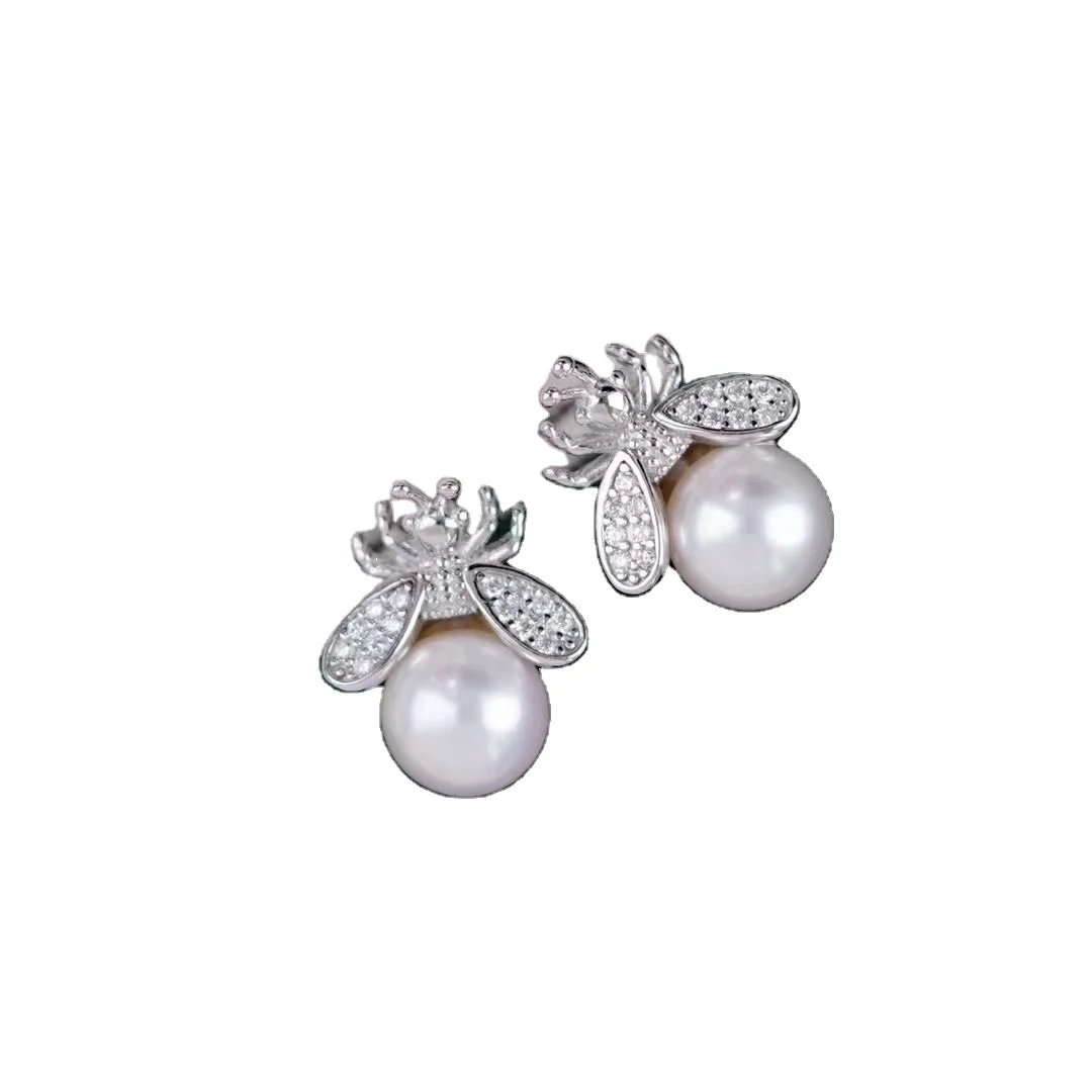E5150 6-7mm Sterling Silver 18k Gold Plated Freshwater Pearl Beads Earrings Accessory DIY Mountings Wedding Jewelry Wholesale