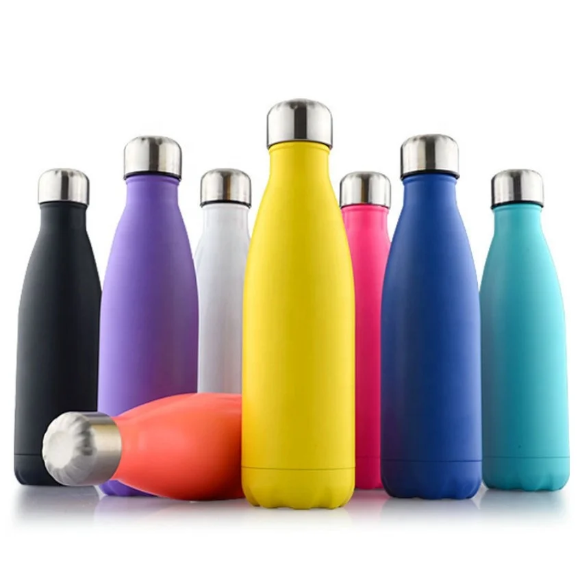 

Wholesale 17oz Thermal Double Wall Thermos cola bottle Stainless Steel rubber coated Water Bottle ,18 / 8 Vacuum flask prices, Customized colors acceptable