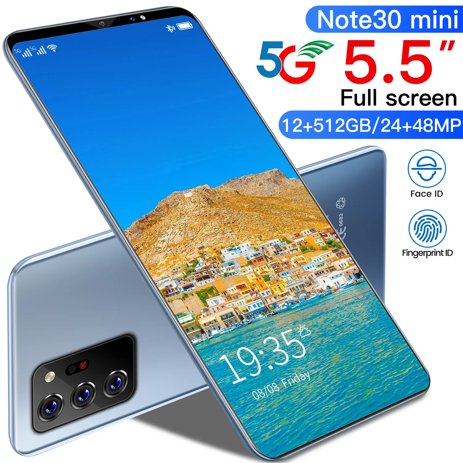 

New note30 mini RAM8GB+ROM256GB phone 5.5inch 1440x3040 HD full screen smartphone 4800mAh Android phone, Black, rose gold, gray