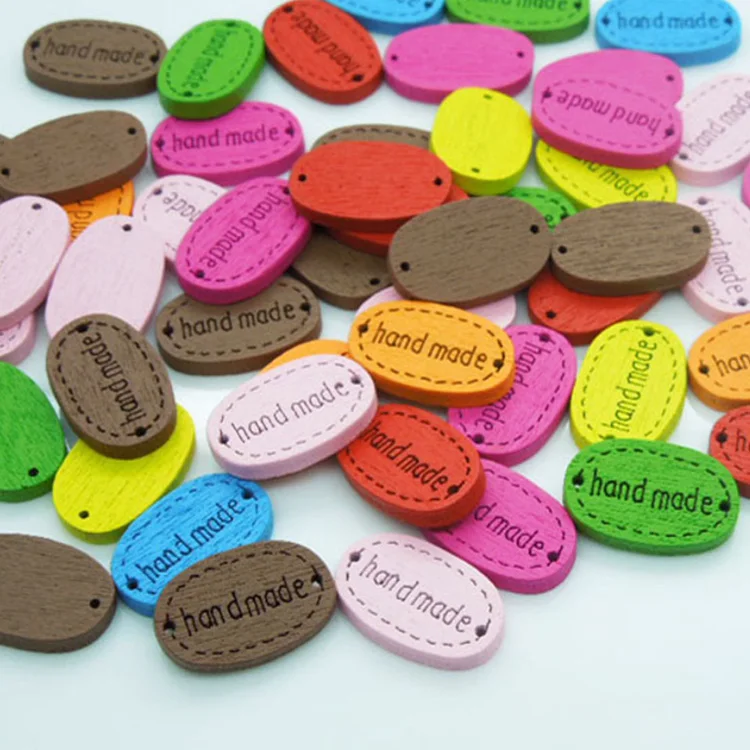 

2 holes handmade logo oval shape colored wooden tag button for clothes
