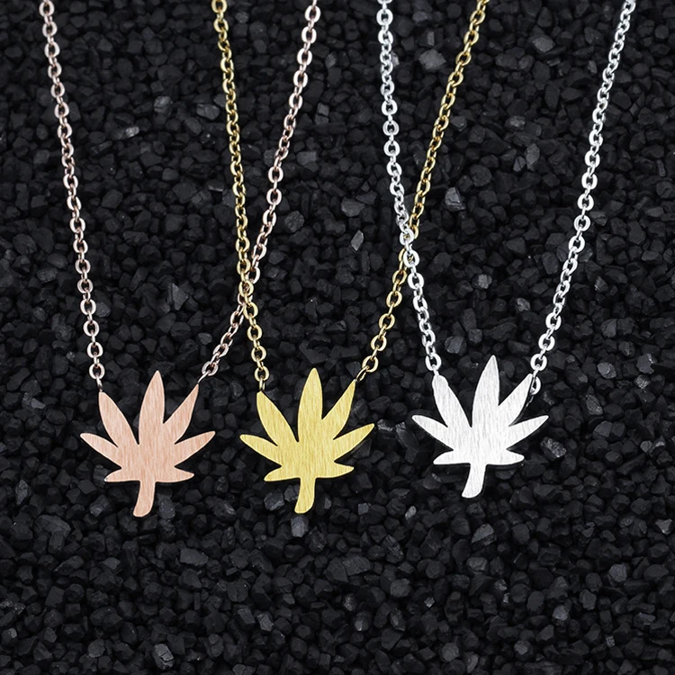 

Dainty gold plated stainless steel weed leaf pendant necklace for women girls, Gold/silver/rose gold