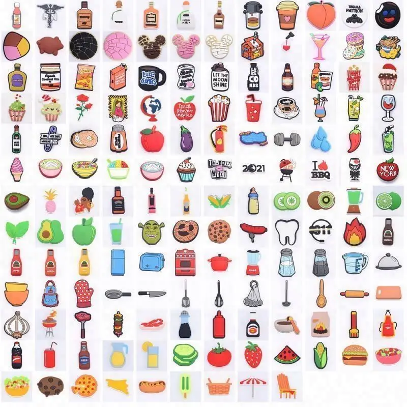 

Low Price BBQ Cooking cools foods PVC Shoe Charms Buckles Shoes Accessories Ornaments Fit For Charms Party Gift, Custom