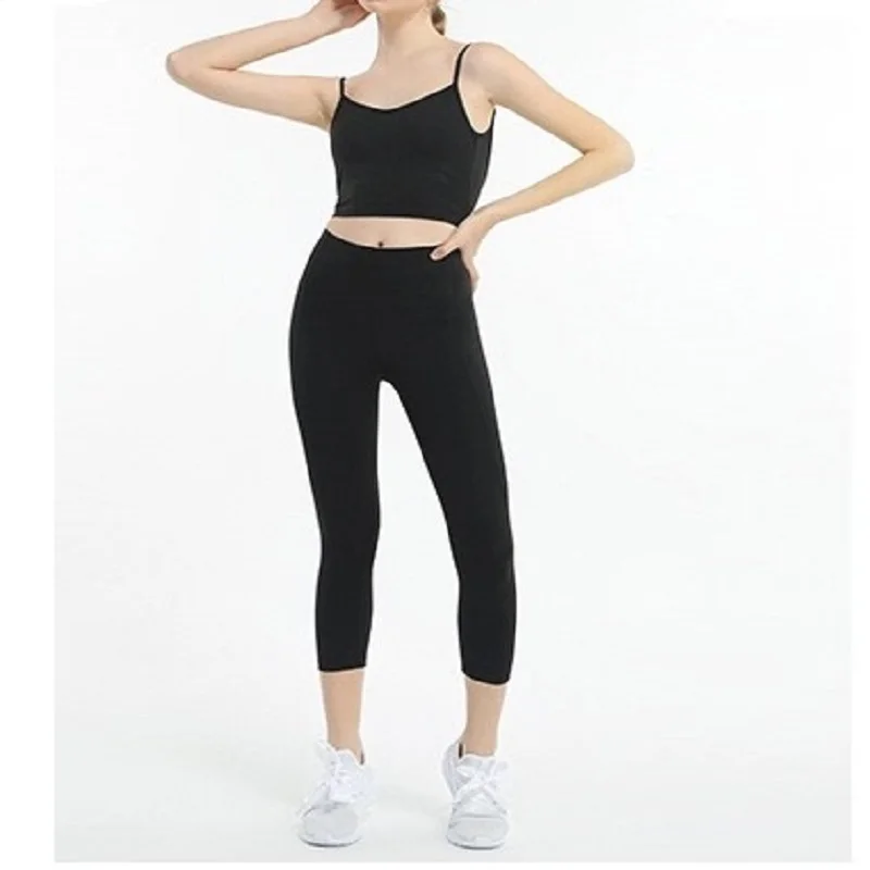 

BBKLL01 black Women's sexy sling bra fitness yoga suit summer gym moisture wicking yoga suit tight pants fitness yoga suit