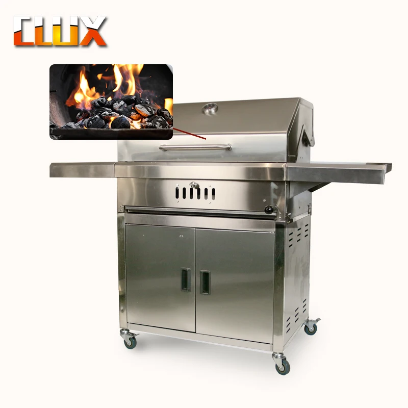 

Garden courtyard stainless steel trolley charcoal barbecue smoker bbq grill