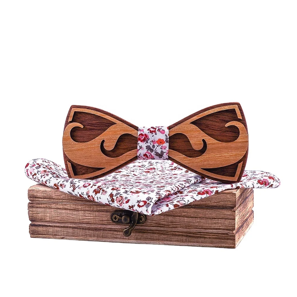 

Men walnut handmade hollow bow tie suit cuff brooch square fashion accessories gift