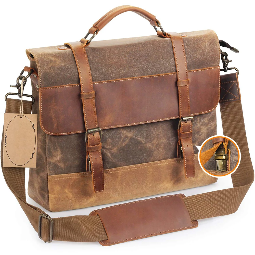 

Twinkle 2021 Custom Laptop Bag Suitcase Waterproof Vintage Waxed Canvas Men's 15.6 Inch Laptop Briefcase TCWF017 Customization