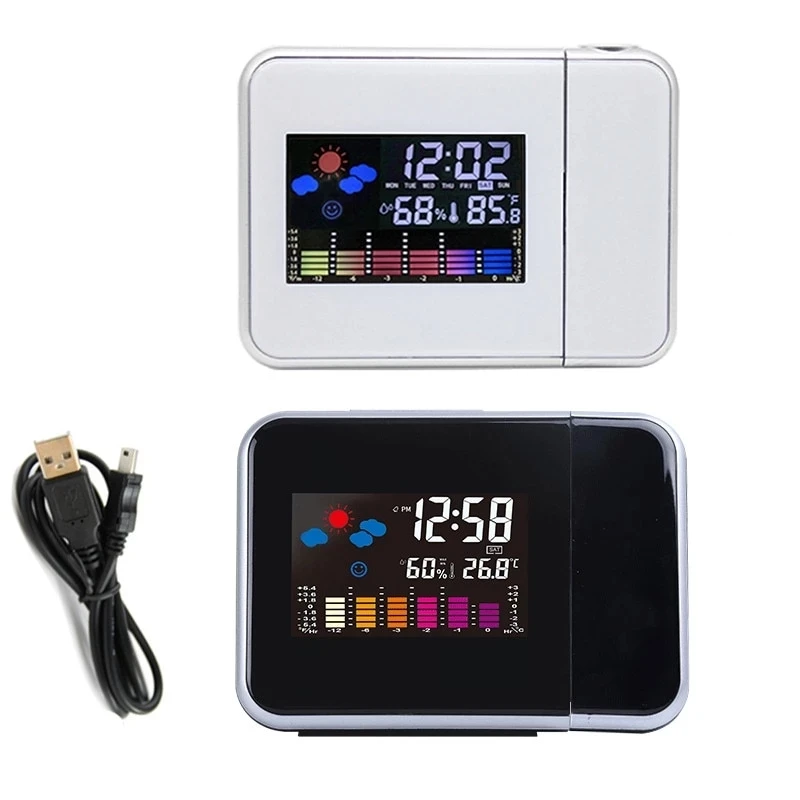 

Digital Alarm Clock Weather Station LED Temperature Humidity Weather Snooze Table Clock With Time Projection Alarm Clock