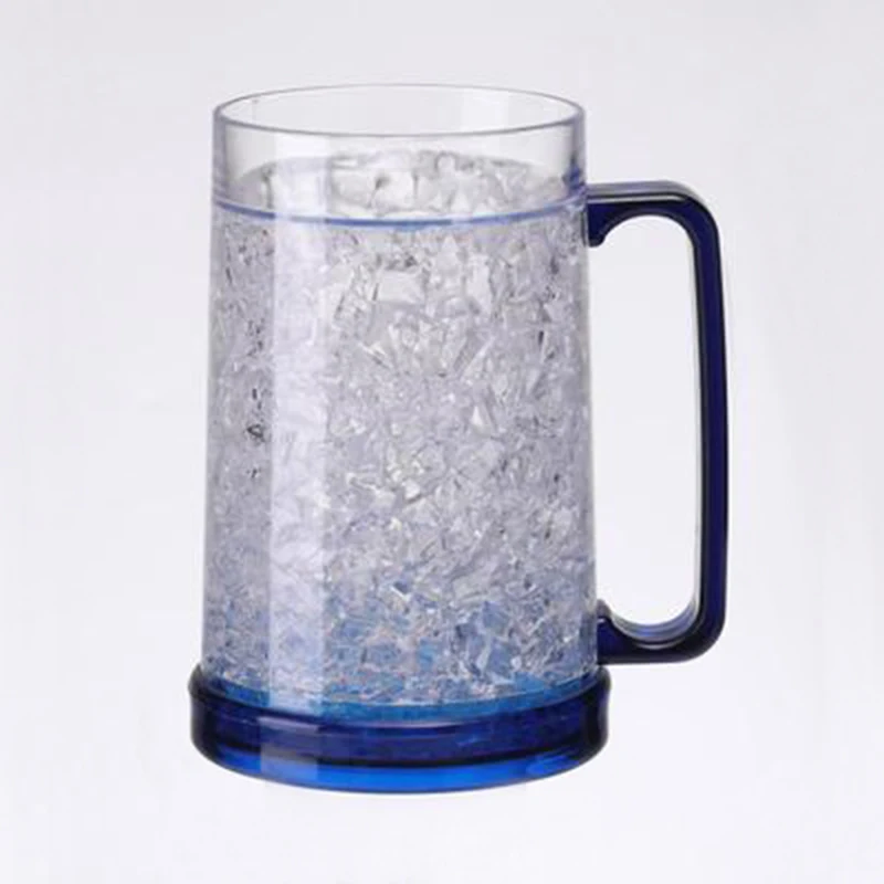 

Frozen Beer Mugs - Double Wall Gel Freezer Ice Mugs with Infused Handle- 16oz Plastic Frosty Mugs