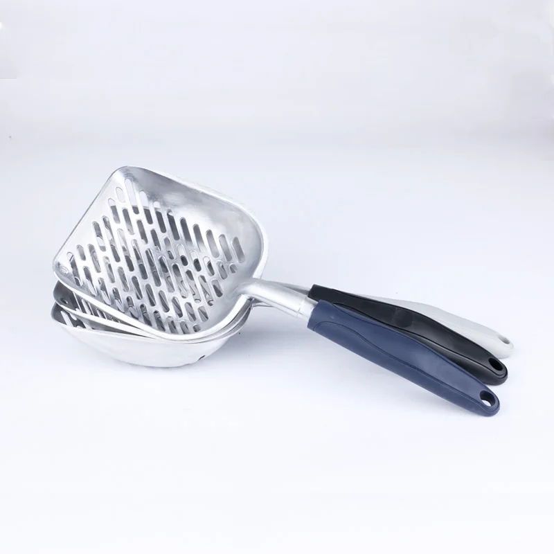 

Durable Aluminum Alloy Cat Litter Scoop Deep Shovel Non-stick Stocked Poops Scooper For Pet Grooming Tools, Blue black gray