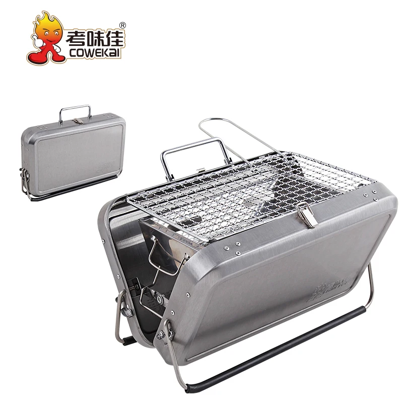 

Commercial Stainless Steel Barbecue Meat Portable Folding Charcoal BBQ Grill, Red iron coated