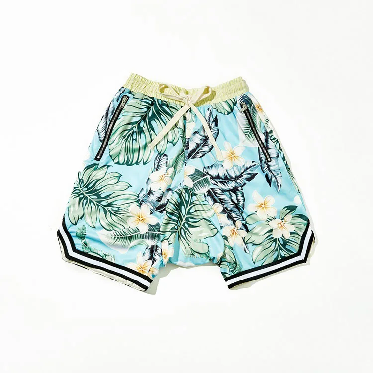 

Wholesale Hot Sale Summer funny Basketball Hawaiian Beach Floral Print Loose Casual Elastic Waist Shorts For Men, Customized colors