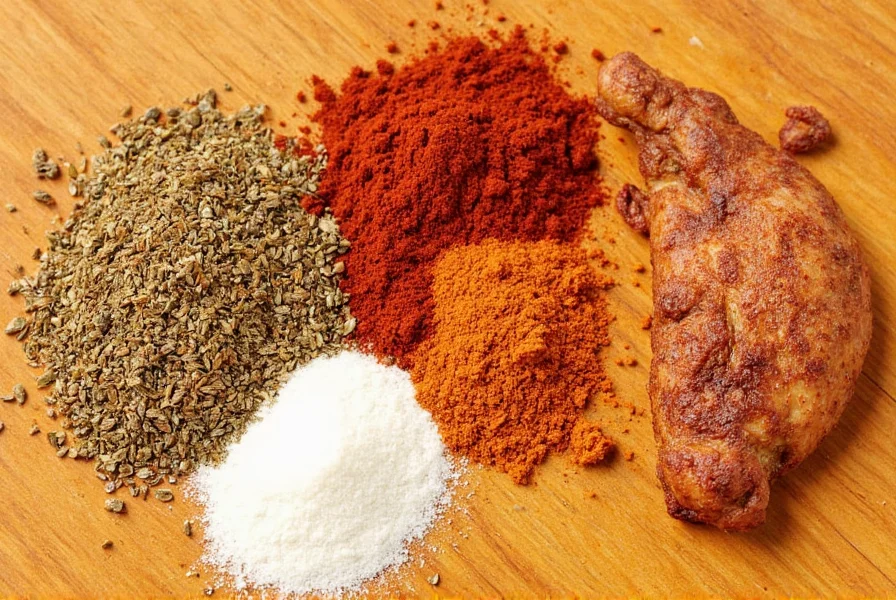 Plated chicken dinner seasoned with various spice blends