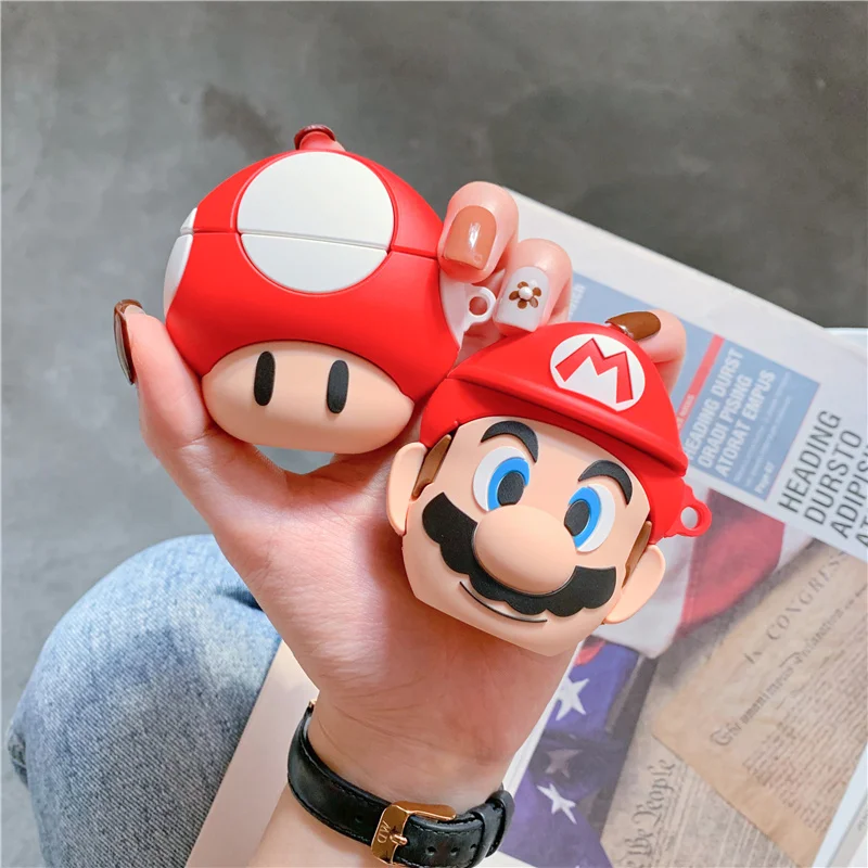 

For Apple Airpods 1 2 Cases Anti-Fall Full Cover Cute Cartoon Mario Wireless Earphone Charging Box 3D Protect Accessories