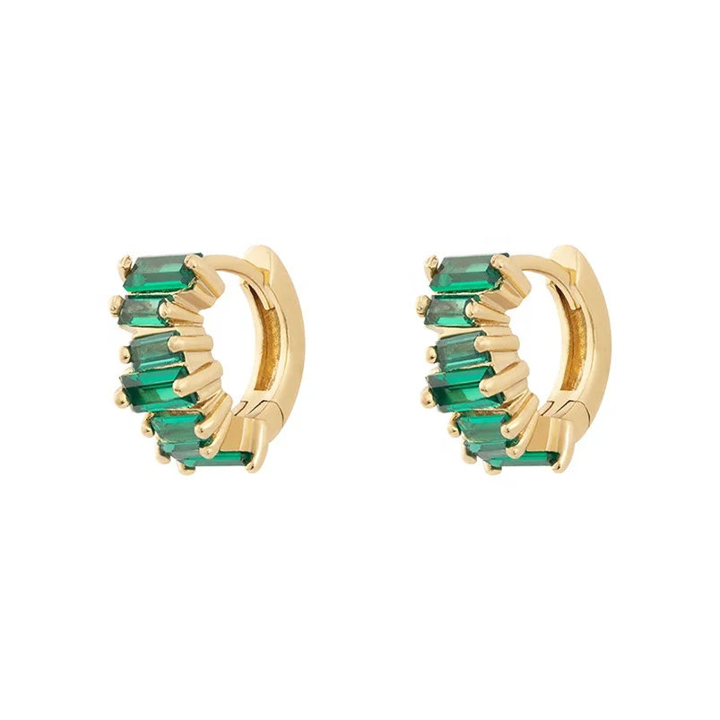 

Gemnel fine jewelry irregular baguette emerald plain hoops 925 silver huggie earrings