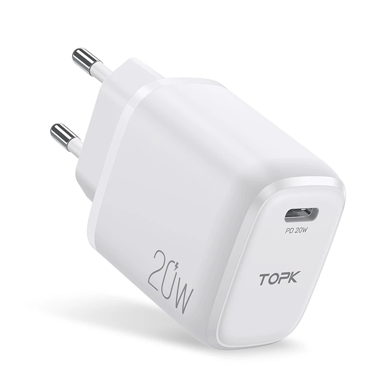 

2021 New Arrivals TOPK B110P 20W USB C PD Wall Fast Charger Mini Portable Mobile Phone Charger for iPhone 12, Black/white