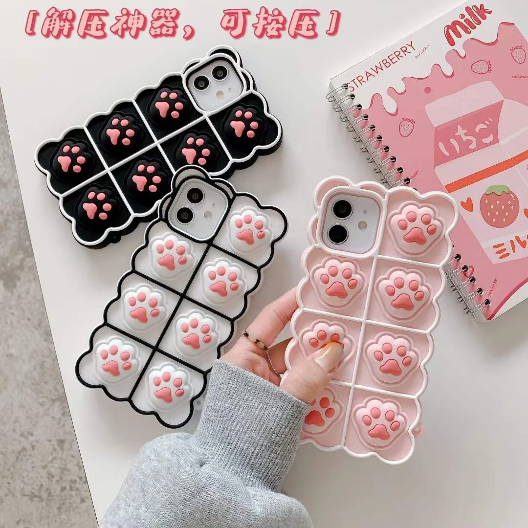 

2022 designer silicone cell phone case for iphone 13 pro max cat paw pop it phone case for Samsung S21 A12 A52